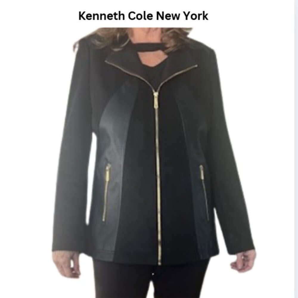 Kenneth Cole New York Jacket | Suede & Faux Leather with Gold Detailing | Size